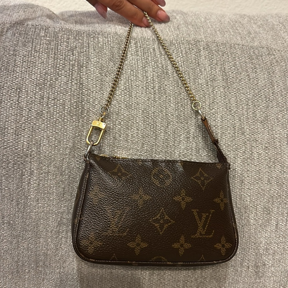 Louis Vuitton leather mini pouchette with gold chain